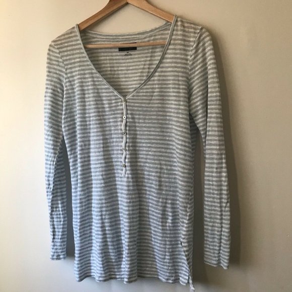 Saks Fifth Avenue Blue White Striped Henley Button Up Tunic Shirt Top Size S - Picture 1 of 7